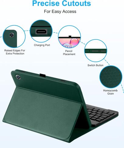 EAMPANG Case with Keyboard Mouse for Amazon Kindle Fire HD 8&8 Plus (2020&2022) 8 inch,7 Color Rainbow Backlit Detachable Keyboard Magnetic Case for HD 8 10th/12th Gen-DarkGreen in Kuwait
