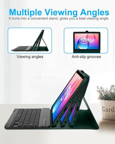 EAMPANG Case with Keyboard Mouse for Amazon Kindle Fire HD 8&8 Plus (2020&2022) 8 inch,7 Color Rainbow Backlit Detachable Keyboard Magnetic Case for HD 8 10th/12th Gen-DarkGreen in Kuwait