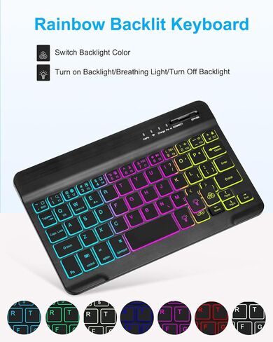 EAMPANG Case with Keyboard Mouse for Amazon Kindle Fire HD 8&8 Plus (2020&2022) 8 inch,7 Color Rainbow Backlit Detachable Keyboard Magnetic Case for HD 8 10th/12th Gen-DarkGreen in Kuwait