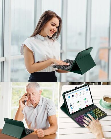 EAMPANG Case with Keyboard Mouse for Amazon Kindle Fire HD 8&8 Plus (2020&2022) 8 inch,7 Color Rainbow Backlit Detachable Keyboard Magnetic Case for HD 8 10th/12th Gen-DarkGreen in Kuwait