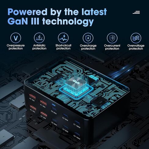 330W 10-Port USB C Charging Station, PD 100W 65W 45W 30W 20W Laptop & Phone Desktop Fast Charger Hub, Compatible with MacBook Pro/Air, iPhone 17/16/15/Pro, iPads, Galaxy in Kuwait