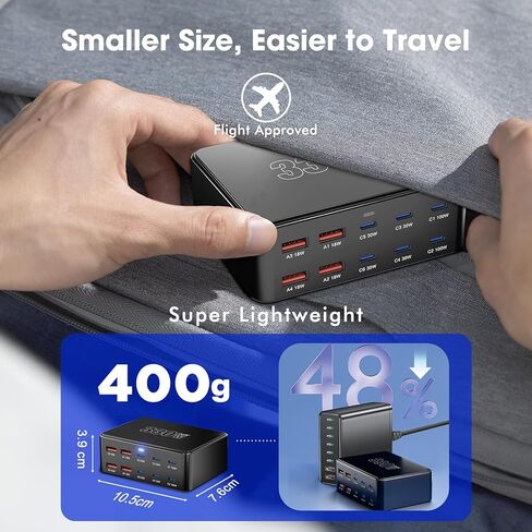 330W 10-Port USB C Charging Station, PD 100W 65W 45W 30W 20W Laptop & Phone Desktop Fast Charger Hub, Compatible with MacBook Pro/Air, iPhone 17/16/15/Pro, iPads, Galaxy in Kuwait