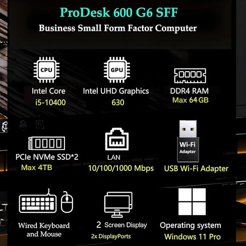 كمبيوتر مكتبي HP ProDesk 600 G6 SFF كمبيوتر برجي، Intel 6-Core i5-10400، ذاكرة وصول عشوائي DDR4 سعة 16 جيجابايت، محرك أقراص PCIe SSD سعة 512 جيجابايت، محول WiFi، RJ-45، 2 DisplayPort، نوع C، لوحة مفاتيح وماوس، Windows 11 Professional in Kuwait