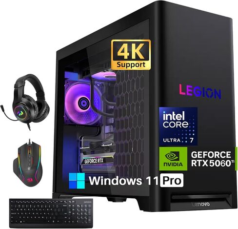 Lenovo Legion Tower 5i Gaming Desktop PC, NVIDIA GeForce RTX 5060Ti 8GB GDDR7, Intel Core Ultra 7 Processor 265F, 32GB DDR5 5600MHz, 1TB PCIe SSD, Windows 11 Pro, Gaming Headset Kit in Kuwait