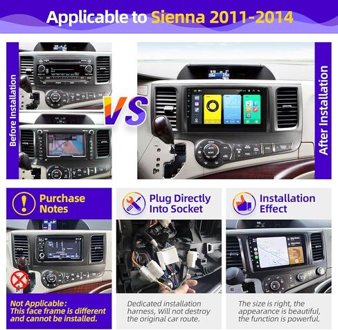 for Toyota Sienna 2011-2014 Radio Compatible with Wireless Carplay Android Auto TouchScreen Car Stereo Upgrade Bluetooth GPS FM/AM WIFI Navigation Backup Camera Multimedia Player 8Core Head Unit in Kuwait