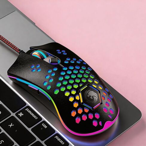 【 7-Color RGB Lighting Effect & Plug and Play - 59 Inch Cable 】 Professional Gaming USB Wired Mouse, Four Adjustable DPI Optical Sensor, Zero Lag, Anti Slip Foot Patch, Ergonomic Optical Gaming Mouse in Kuwait