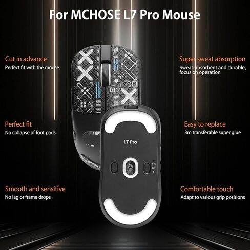 NOUKAJU Mouse Grip Tape Full Coverage for MCHOSE L7 Pro, Self-Adhesive Sweat-Resistant Professional Mice Upgrade Kit,Mouse Feet Skates(Foot pad + Black Mouse Grip Tape) in Kuwait