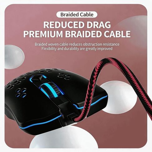 【 7-Color RGB Lighting Effect & Plug and Play - 59 Inch Cable 】 Professional Gaming USB Wired Mouse, Four Adjustable DPI Optical Sensor, Zero Lag, Anti Slip Foot Patch, Ergonomic Optical Gaming Mouse in Kuwait