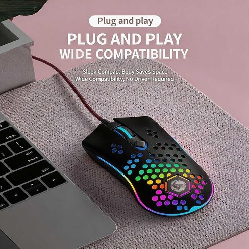 【 7-Color RGB Lighting Effect & Plug and Play - 59 Inch Cable 】 Professional Gaming USB Wired Mouse, Four Adjustable DPI Optical Sensor, Zero Lag, Anti Slip Foot Patch, Ergonomic Optical Gaming Mouse in Kuwait