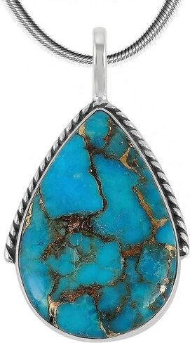 Turquoise Network Gemstones Pendant Necklace in Sterling Silver 925 in Saudi Arabia