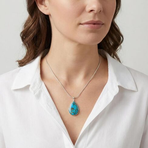 Turquoise Network Gemstones Pendant Necklace in Sterling Silver 925 in Saudi Arabia