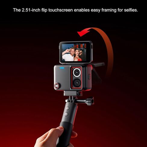 كاميرا عمل EBTOOLS 8K مزدوجة الكاميرا، 2.51 بوصة قابلة للطي 48 ميجابكسل 6 محاور تثبيت مع عدسة مزدوجة ليلية ونهارية، لمدونة فيديو للغوص وركوب الدراجات in Kuwait