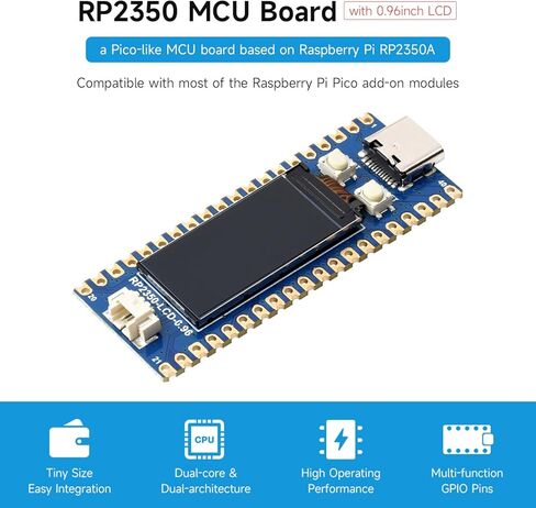 لوحة تطوير Waveshare RP2350-LCD-0.96، مع شاشة مقاس 0.96 بوصة، ودقة 160×80، استنادًا إلى وحدة التحكم الدقيقة ثنائية النواة RP2350A من Raspberry Pi، مع رأس ملحوم مسبقًا in Kuwait