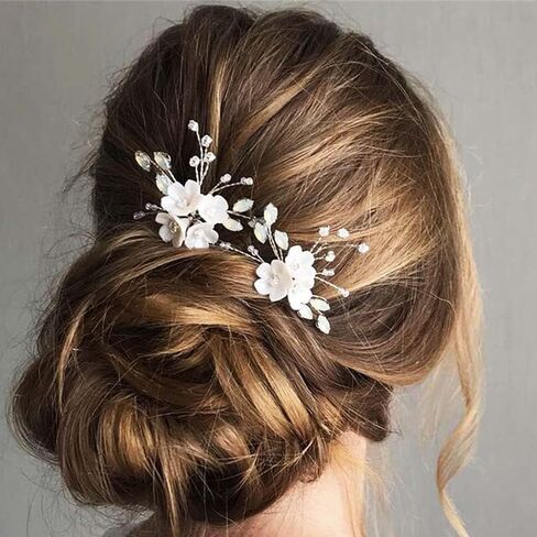 Fstrend Bridal Wedding Hair Pins Silver Sparkly Rhinestones Pearls Flower Hair Pin Bride Hairpieces Gorgeous Hair Accessories for Women and Girls(Pack of 2) (Silver) in Saudi Arabia