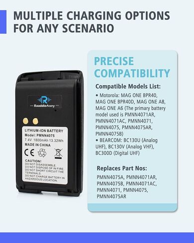 PMNN4075A 7.4V 1800mAh Li-Ion Replacement Battery for Motorola MAG ONE BPR40 Series & BEARCOM BC130/BC300 Radios Belt Clip in Kuwait