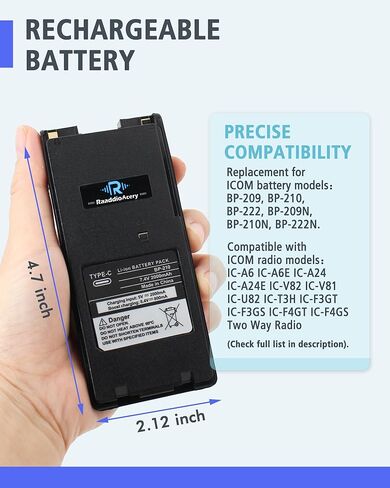 BP-210 Replacement Battery-2000mAh Li-ion Battery with USB-C Charging for IC-V8 IC-V81 IC-V82 IC-U82 IC-F3GS IC-F40GT IC-A6 IC-A24 Replacement BP-209/BP-222 Battery for Field Work & On-the-Go Use in Kuwait