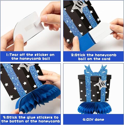 JAPBOR 16th Blue Black Birthday Banner Party Decorations, 16 Years Old Happy Birthday Hanging Swirls Honeycomb Centerpieces for Boys Girls, Cheer to 16 Years Bday Party Decor Supplies in Saudi Arabia