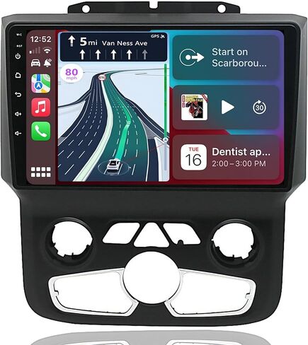 لترقية راديو Dodge Ram 1500 2013-2019: 4GB+32GB Android 14 ستيريو سيارة مع CarPlay لاسلكي Android Auto - وحدة رأس تعمل باللمس مقاس 9 بوصة مع GPS Bluetooth (تناسب فقط التيار المتردد التلقائي) in Kuwait