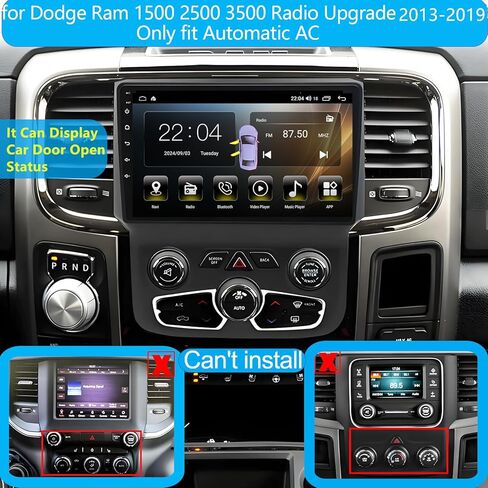 لترقية راديو Dodge Ram 1500 2013-2019: 4GB+32GB Android 14 ستيريو سيارة مع CarPlay لاسلكي Android Auto - وحدة رأس تعمل باللمس مقاس 9 بوصة مع GPS Bluetooth (تناسب فقط التيار المتردد التلقائي) in Kuwait