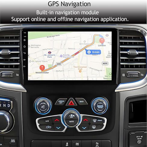 لترقية راديو Dodge Ram 1500 2013-2019: 4GB+32GB Android 14 ستيريو سيارة مع CarPlay لاسلكي Android Auto - وحدة رأس تعمل باللمس مقاس 9 بوصة مع GPS Bluetooth (تناسب فقط التيار المتردد التلقائي) in Kuwait