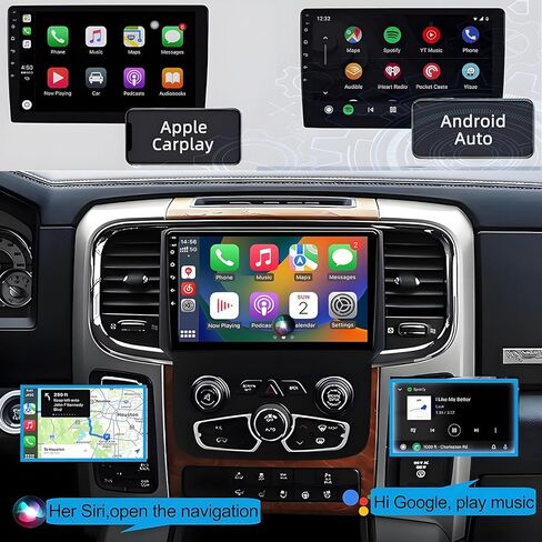 لترقية راديو Dodge Ram 1500 2013-2019: 4GB+32GB Android 14 ستيريو سيارة مع CarPlay لاسلكي Android Auto - وحدة رأس تعمل باللمس مقاس 9 بوصة مع GPS Bluetooth (تناسب فقط التيار المتردد التلقائي) in Kuwait