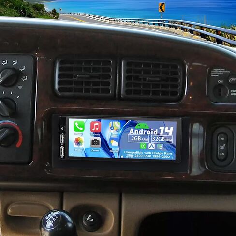 Android 14 Double Din Car Stereo ترقية راديو لـ Dodge Ram 1500 2500 3500 1994–2002،6.86 بوصة شاشة لمس Carplay Android Auto GPS WiFi Bluetooth RDS DSP SWC Mirrorlink Mic كاميرا احتياطية in Kuwait