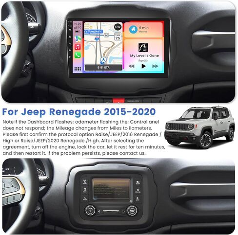5 جيجا هرتز واي فاي [2G+64G] راديو سيارة Android 15 لسيارة Jeep Renegade 2015-2020 ستيريو مع Carplay Android Auto، شاشة لمس عالية الدقة 9 بوصة مع نظام تحديد المواقع بلوتوث FM/RDS EQ SWC 26UI ميكروفون كاميرا احتياطية in Kuwait