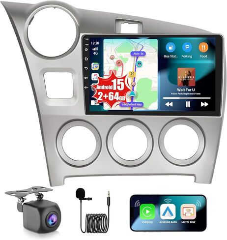ستيريو سيارة 2+64 جيجابايت Android 15 لسيارة Toyota Matrix 2009-2014 Pontiac Vibe 2009 2010 Wireless CarPlay Android Auto، Realdio 9 بوصة شاشة تعمل باللمس راديو السيارة GPS WiFi Bluetooth EQ 26UI، كاميرا احتياطية + ميكروفون in Kuwait