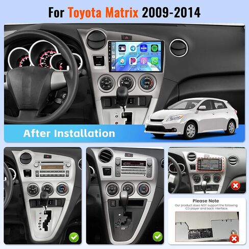 ستيريو سيارة 2+64 جيجابايت Android 15 لسيارة Toyota Matrix 2009-2014 Pontiac Vibe 2009 2010 Wireless CarPlay Android Auto، Realdio 9 بوصة شاشة تعمل باللمس راديو السيارة GPS WiFi Bluetooth EQ 26UI، كاميرا احتياطية + ميكروفون in Kuwait