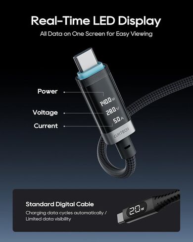 CUKTECH 240W USB C to USB C Cable with OLED Display(1 Pack, 6.6ft), 6A PD 3.1 Fast Charging USB-C Cord, Durable Braided Type C Charger for MacBook Pro/Air/Neo, iPhone 17/16/15 Pro Max, Samsung, Pixel in Kuwait