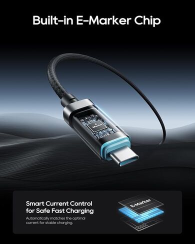 CUKTECH 240W USB C to USB C Cable with OLED Display(1 Pack, 6.6ft), 6A PD 3.1 Fast Charging USB-C Cord, Durable Braided Type C Charger for MacBook Pro/Air/Neo, iPhone 17/16/15 Pro Max, Samsung, Pixel in Kuwait