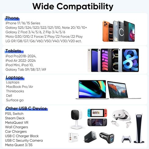 USB to USB C Cable 10ft Right Angle, 3A Fast Charging 90 Degree Long USB-A to Type C 2.0 Data Transfer Cord Braided for iPhone 17/16/15, Galaxy Andriod Phone, Switch, Steam Deck, Tablet in Kuwait