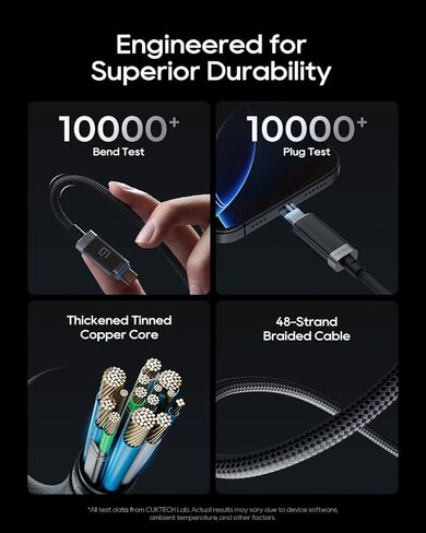 CUKTECH 240W USB C to USB C Cable with OLED Display(1 Pack, 6.6ft), 6A PD 3.1 Fast Charging USB-C Cord, Durable Braided Type C Charger for MacBook Pro/Air/Neo, iPhone 17/16/15 Pro Max, Samsung, Pixel in Kuwait