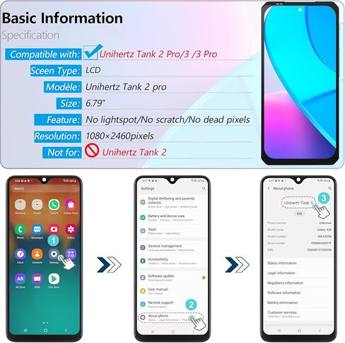 لاستبدال شاشة Unihertz Tank 3/3 Pro لشاشة Unihertz Tank 2 Pro شاشة LCD تعمل باللمس مع مجموعة محول رقمي مع أدوات (أسود) in Kuwait