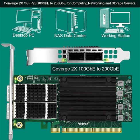 PCIE GEN 4.0 X16 to 2X 100GbE QSFP28 Fiber Ports Intelligent RDMA Ethernet Adapter for HPC, Storage and Virtualization, Mellanox ConnectX-5 EX MT28808A0 2X QSFP28 100Gb/s Ethernet Controller (CX516A) in Kuwait