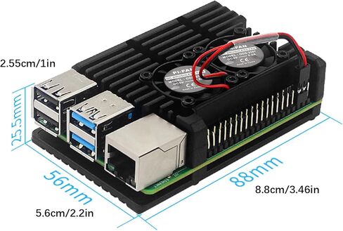 Metal Black Case Shell Box W/Fan Heatsink for Raspberry Pi 4 Model B 4B' in Kuwait