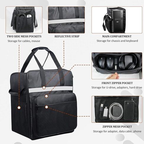 Carrying Case for Dell 2026 Pro/Ect1250 Desktop Computers, Side-Loading PC Travel Case Bag, 70lb Load, 15mm Shockproof Foam, Multiple Pockets for Keyboard, Cable, Mouse (15×10.6×17.7in) in Kuwait