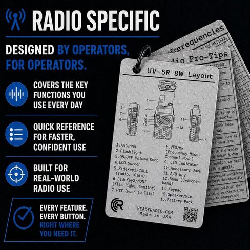 بطاقة اتصالات Baofeng UV-5R 8W - دليل تردد الجيب المقاوم للماء لـ HAM وGMRS وFRS وMURS واتصالات الطوارئ | NOAA الطقس، خطة PACE، نغمات CTCSS/DCS | مرجع حقل Prepper EMCOMM | راديو جاهز in Kuwait