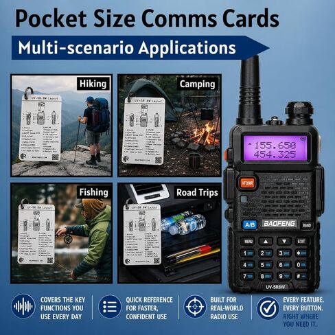 بطاقة اتصالات Baofeng UV-5R 8W - دليل تردد الجيب المقاوم للماء لـ HAM وGMRS وFRS وMURS واتصالات الطوارئ | NOAA الطقس، خطة PACE، نغمات CTCSS/DCS | مرجع حقل Prepper EMCOMM | راديو جاهز in Kuwait