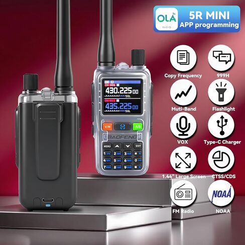 BAOFENG UV5RMINI Two Way Radio NOAA Weather Radio Dual PTT 999CH Survival APP Programming Copy Frequency Ham Radio (Hyaline) (Hyaline) in Kuwait