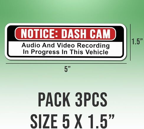 3pcs Notice Dash Cam Audio and Video Recording Black Stickers for Car, Truck Vinyl Water-Resistant Stickers Size 5x1.5in in Kuwait