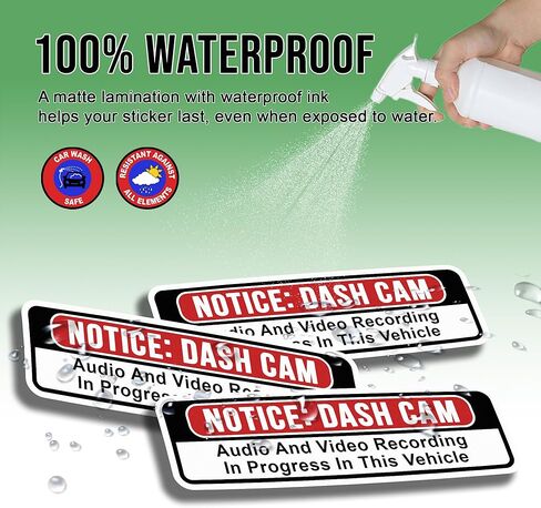 3pcs Notice Dash Cam Audio and Video Recording Black Stickers for Car, Truck Vinyl Water-Resistant Stickers Size 5x1.5in in Kuwait