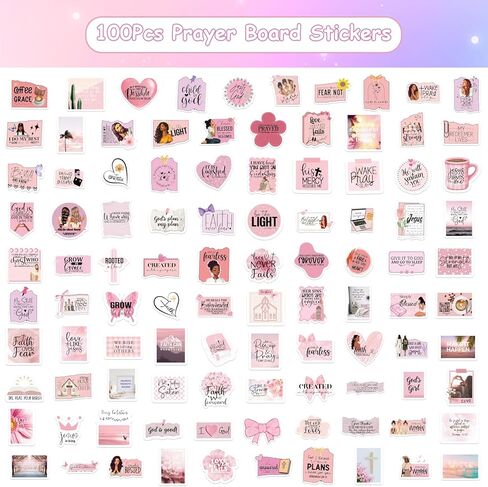 100 Pcs Prayer Board Supplies, Pink Religious Black Girl Prayer Board Vision Board Stickers for Women, Inspirational Christian Bible Verse Stickers for Water Bottle Laptop Scrapbooking Decals in Kuwait