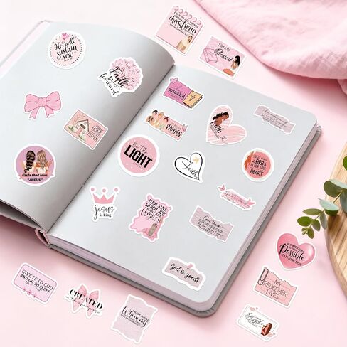 100 Pcs Prayer Board Supplies, Pink Religious Black Girl Prayer Board Vision Board Stickers for Women, Inspirational Christian Bible Verse Stickers for Water Bottle Laptop Scrapbooking Decals in Kuwait