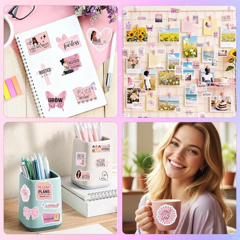 100 Pcs Prayer Board Supplies, Pink Religious Black Girl Prayer Board Vision Board Stickers for Women, Inspirational Christian Bible Verse Stickers for Water Bottle Laptop Scrapbooking Decals in Kuwait