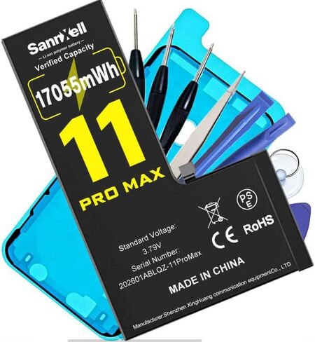 Upgraded High Capacity Battery for iPhone 11 Pro Max Replacement, 17055mWh 0 Cycle A2161 A2218 A2220 Model, Ultra Long Lasting Li-ion Battery with Full Repair Tool Kit in Kuwait