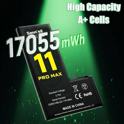 Upgraded High Capacity Battery for iPhone 11 Pro Max Replacement, 17055mWh 0 Cycle A2161 A2218 A2220 Model, Ultra Long Lasting Li-ion Battery with Full Repair Tool Kit in Kuwait