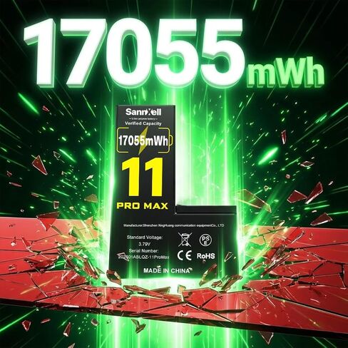 Upgraded High Capacity Battery for iPhone 11 Pro Max Replacement, 17055mWh 0 Cycle A2161 A2218 A2220 Model, Ultra Long Lasting Li-ion Battery with Full Repair Tool Kit in Kuwait