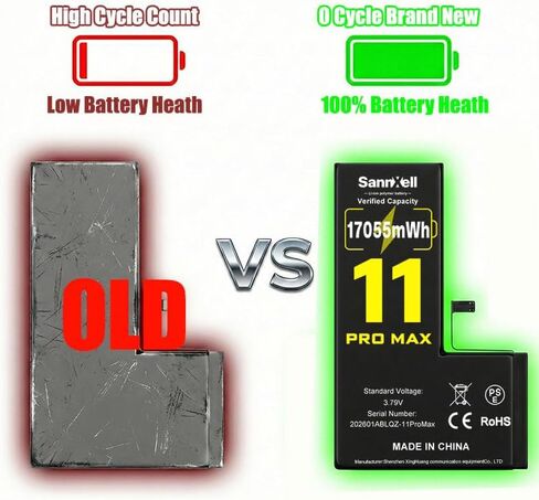 Upgraded High Capacity Battery for iPhone 11 Pro Max Replacement, 17055mWh 0 Cycle A2161 A2218 A2220 Model, Ultra Long Lasting Li-ion Battery with Full Repair Tool Kit in Kuwait
