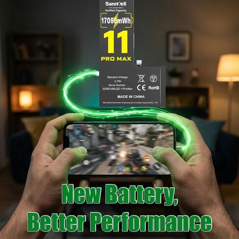 Upgraded High Capacity Battery for iPhone 11 Pro Max Replacement, 17055mWh 0 Cycle A2161 A2218 A2220 Model, Ultra Long Lasting Li-ion Battery with Full Repair Tool Kit in Kuwait